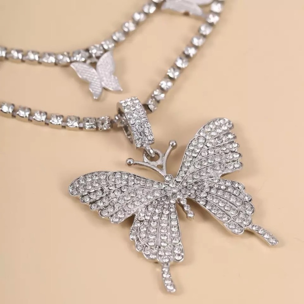Luxury Rhinestone Set of Two Necklaces Choker Butterfly - Picture 4 of 6